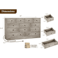 thumbnail image 3 of 12 Drawer Dresser for Bedroom, 61 Inch Dresser with Power Outlet, Modern Chest of Drawer, Wood Triple Wide Drawer Organizer Cabinet for Bedroom, Living Room, Entryway, Hallway, 3 of 9