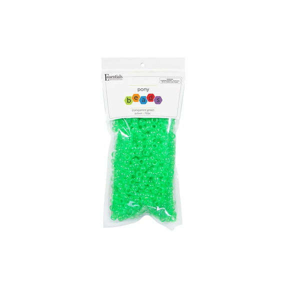 Essentials by Leisure Arts Pony Beads, 6x9mm, Transparent Green, 750pc – Bracelet Making Kit for Jewelry and Kandi Crafts – Bulk Craft Beads for Friendship Bracelets and DIY Projects