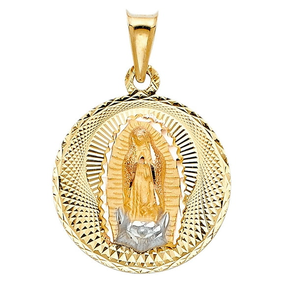 14k Tri-Color Gold Virgin Mary Medallion Pendant Roman Catholic Baptize Charm Jewelry Female Unisex