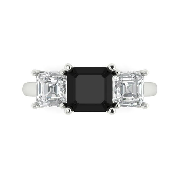 Three-Stone Engagement Ring for Women - 4ct Natural Onyx in 18K White Gold Promise Ring