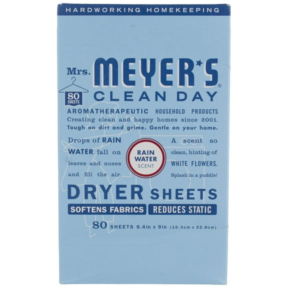 Mrs. Meyer's Clean Day Fabric Softener Dryer Sheets, Rain Water, 80 Ct (2 pack) (Bundle)