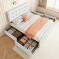 thumbnail image 4 of Kselythan Full Size Bed Frame with 4 Storage Drawers and Headboard, Linen Upholstered Platform Bed Frame with Wooden Slats Support, Button Tufted Design, No Box Spring Needed, 4 of 9