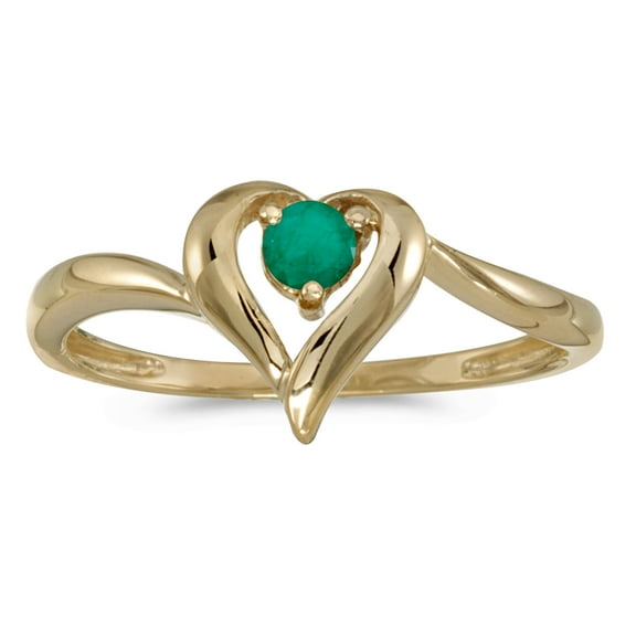 10k Yellow Gold Round Emerald Heart Ring