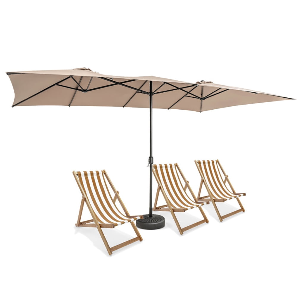 Aimee Lii 15 Feet Double-Sized Patio Umbrella with Crank Handle and Vented Tops, Sunbrella Patio Umbrellas, Brown
