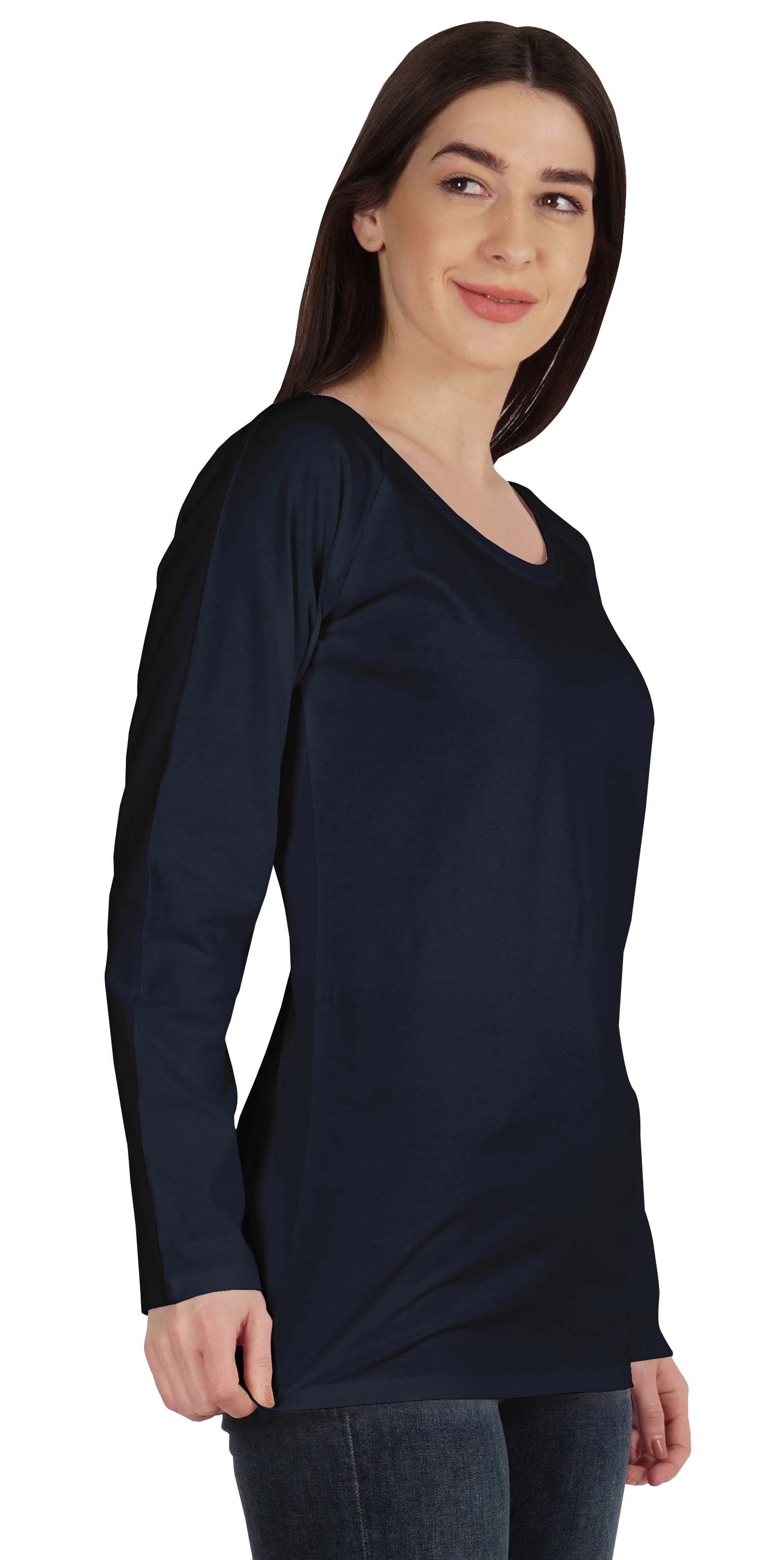 Inkmeso Solid Raglan Full Sleeve T-shirt For Women Scoop Neck Baseball Tee Casual Tops