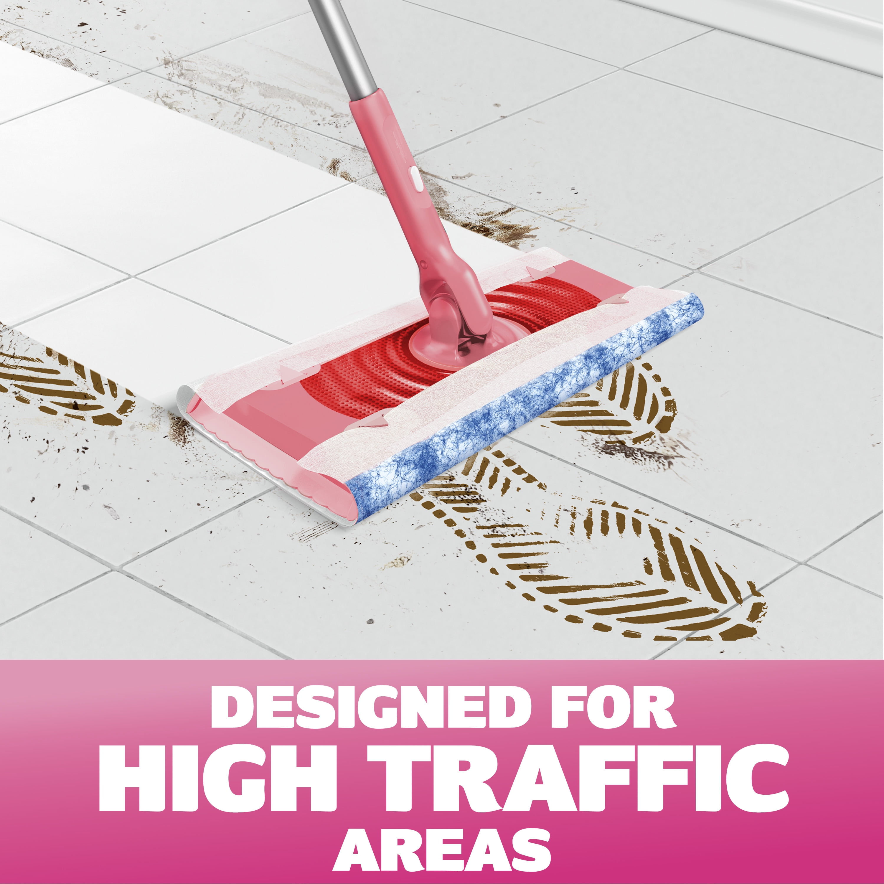 Swiffer Pink Mop & Go Deluxe Kit with Dry & Wet Refills, Unscented, 1 Handle + 2 Hair Magnet Dry Refills & 6 Mop & Go Wet Refills