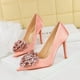 thumbnail image 3 of Zapatos de tacón alto sexys de lujo ligeros para banquetes de moda para mujer, finos, de boca baja, puntiagudos, con flores de seda, para mujer, 3 of 5