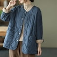 thumbnail image 4 of Women's Solid Color Round Neck Metal Button Plus Size Lightweight Coat Jacket Outerwear For Cold Weather, 4 of 4