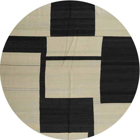 Ahgly Company Machine Washable Indoor Round Contemporary Light French Beige Brown Area Rugs, 7' Round