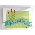thumbnail image 1 of Wyoming Pillow Sham, Lovely Design Illustration with Name on Ribbon and State Flower, Decorative Standard Size Printed Pillowcase, 26" X 20", Pale Green and Multicolor, by Ambesonne, 1 of 2