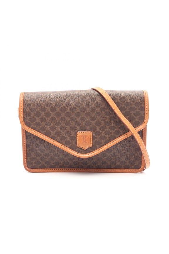 Pre-Owned Celine Macadam Shoulder Bag, Handbag, Coated Canvas Leather, Women's, Brown