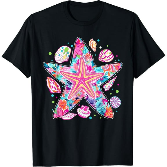 Preppy Starfish Retro Floral Summer Vibes Beach Ocean T-Shirt