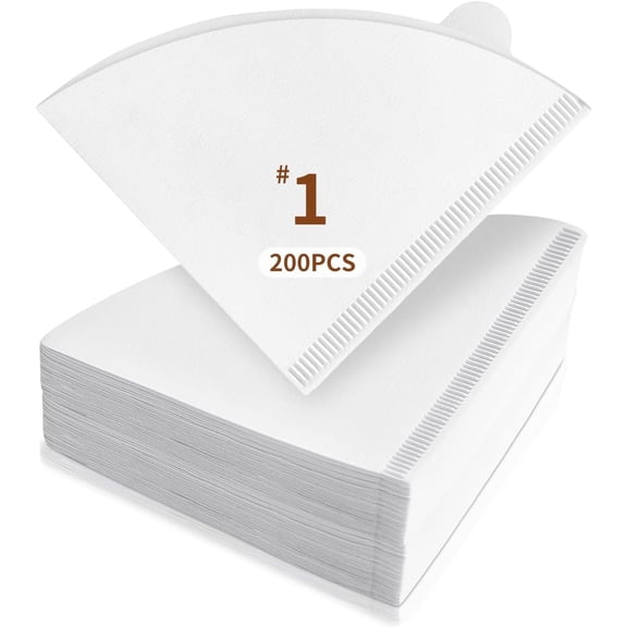 200 Count #1 Cone Coffee Filters, Disposable Natural Unbleached Paper Filters for V60 Pour Over and Drip Coffee Makers, 1-2 Cup, Suitable for Home and Coffee Shop Use
