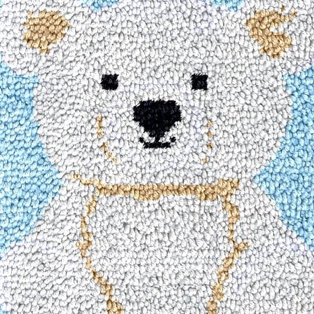 White Bear Latch Hook Rug Kits for Kids Beginner Easy Printed Canvas Crochet Yarn Embroidery Mini-Carpet Hook and Latch Kit Children Handmade Craft 30x30cm