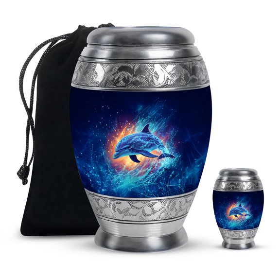 Yatskia Dolphin Decorative Large Cremation Urns for Human Ashes Adult Male and Female, Small Memorial Urn for Ashes Adult, (Monar 10 Inch and 3 Inch)