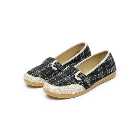 

Wazshop Womens Loafers Comfort Canvas Shoes Slip-On Flats Breathable Non Slip Casual Shoe Ladies T-Strap Black 5