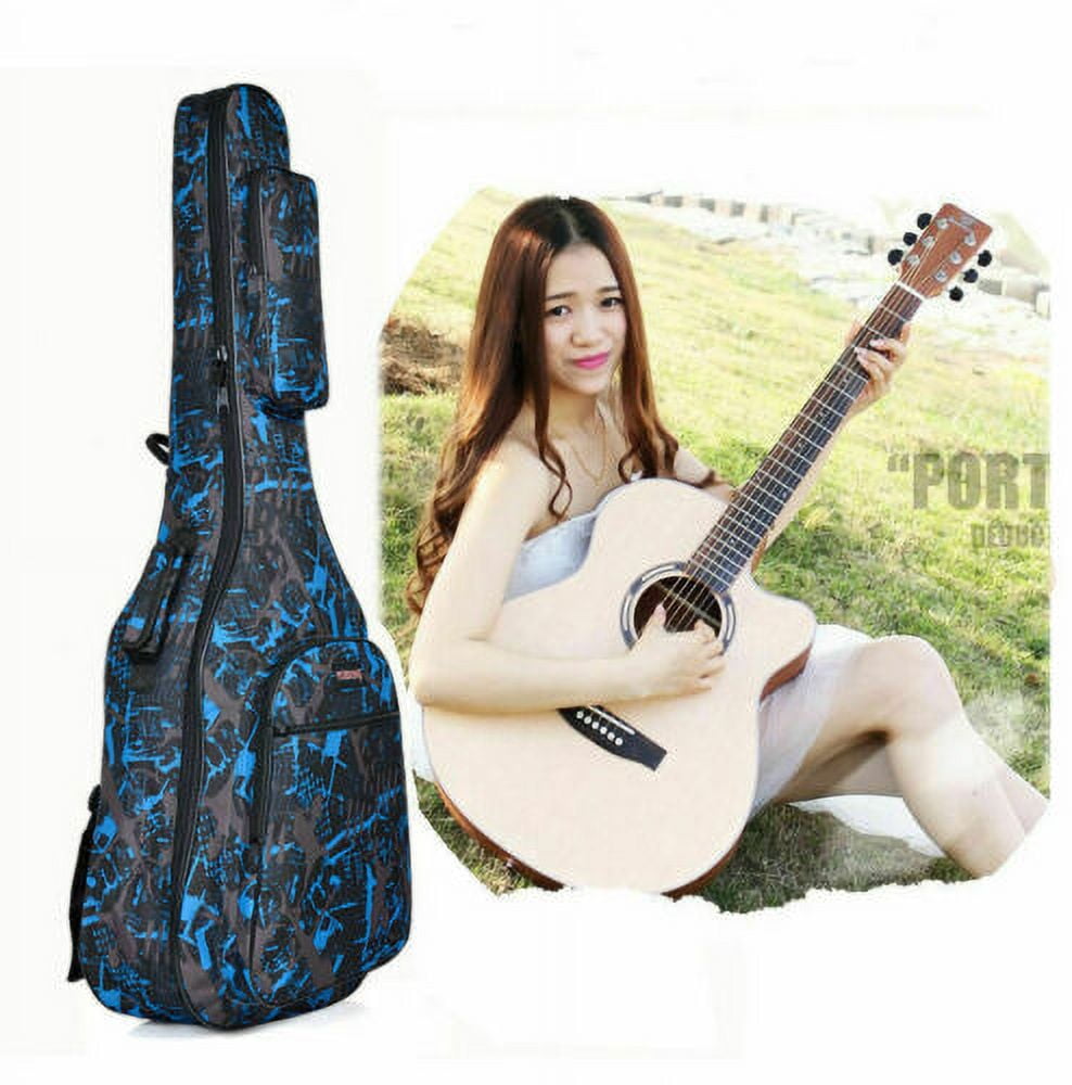 SHANNA 40 41 Inch Acoustic Guitar Bag Waterproof Thicken Padded Bag Advanced Guitar Case with Double Strap and Outer Pockets (Blue)