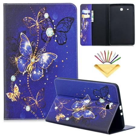 Dteck Flip Case For Samsung Galaxy Tab E 9.6 inch (SM-T560), PU Leather Case w/Butterfly Design, Built-in Card Slots/Money Pocket, Stand Protective Cover For Samsung Tab E 9.6 inch, Purple Butterfly