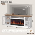 thumbnail image 3 of Bestier 70" Fireplace TV Stand with 36" Electric Fireplace, Farmhouse Entertainment Center for TVs up to 75", TV Console with LED Lights, Glass Door, Adjustable Shelves for Living Room, White, 3 of 8