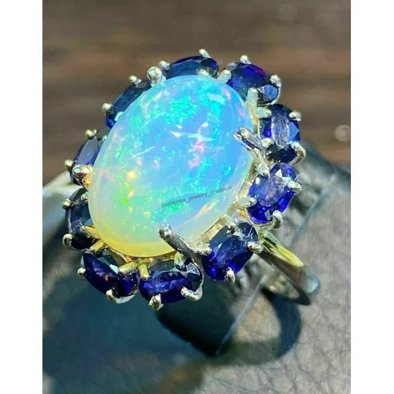 RKC Halo Engagement Ring Lab Created 3.50Ct Oval Cut Fire Opal 925 Sterling Silver