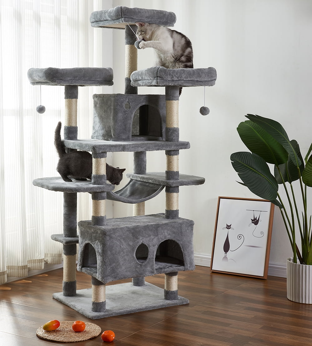 Kepooman Large Multi-Level Cat Tree & Condo Tower with Hammock & Hanging Balls, Gray Kepooman Large Multi-Level Cat Tree & Condo Tower with Hammock & Hanging Balls, Gray