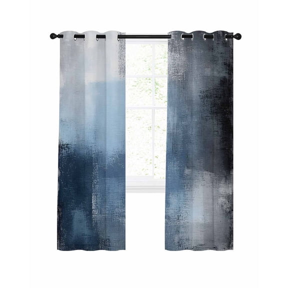 Blue Grey Blackout Curtains, Light Blocking Print Window Curtains, Modern Oil Painted Art Abstract Geometric Thermal Insulated Window Drapes for Living Room Kitchen Cafe 2 Panels, 84"W x 63"L