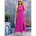thumbnail image 4 of Womens Casual Dresses Solid Color Dress Long Sleeveless Vest Skirt Summer Temperament Waist Cinching Rose Red XL, 4 of 8