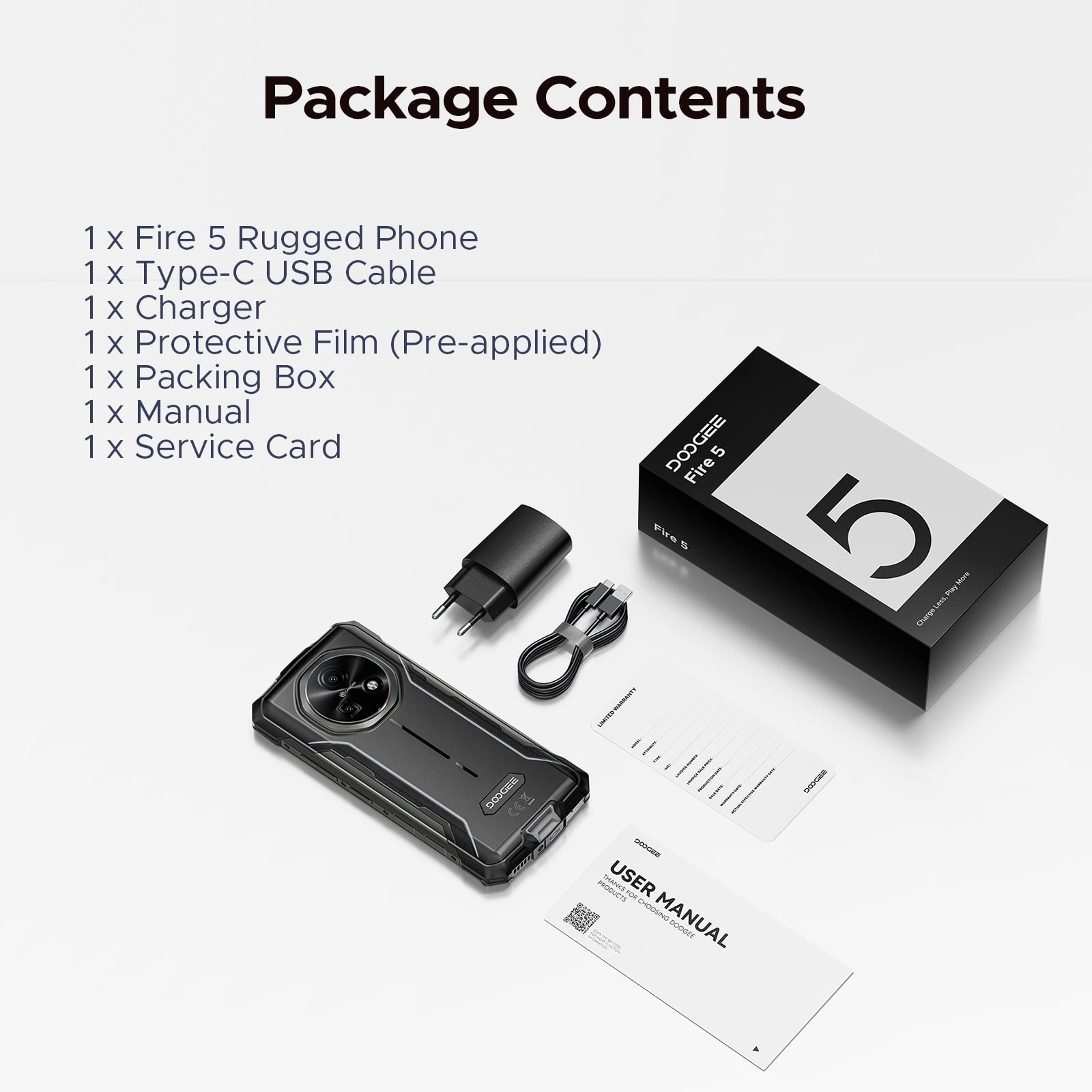 DOOGEE Fire 5 Rugged Phone Unlocked,13000mAh/Reverse Charging Android 15 Dual Sim,6.6" HD+90Hz Rugged Smartphone 12GB+64GB,2TB Expand,Nfc,Face ID,Otg