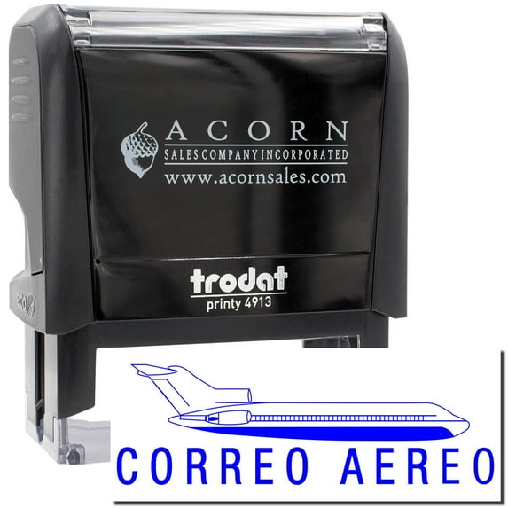 Large Self-Inking Correo Aero Stamp, Trodat Printy 4913, Press and Print Stamping, Impression Size 7/8" x 2-1/4", Up to 10,000 Impressions - Blue Ink