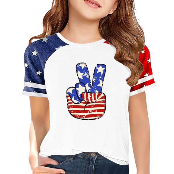 EnJoCho USA American Flag Shirt for Girls Boys 4th of July Shirt American Flag T-Shirts for Kids Toddler Patriotic Tee Tops Girls Independence Day Outfit 3-14 Years