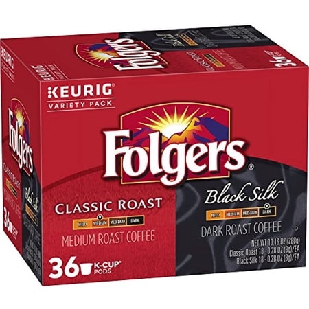 Folgers K Cups Variety Pack, Classic & Black Silk, 144 Count, Packaging May Vary
