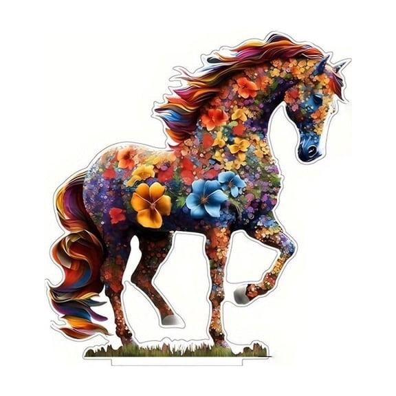 Colorful Flower Horse Table Decor, Acrylic Holiday Party Centerpiece For Home Dining Table, Festive Display Ornament, 9.8X7.8X3.9In 0.7Lb