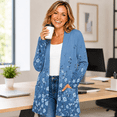 thumbnail image 6 of Women's Plus Size Blue Border Floral Cardigan, Long Sleeve Open Front Tunic with Pockets, 6 of 8