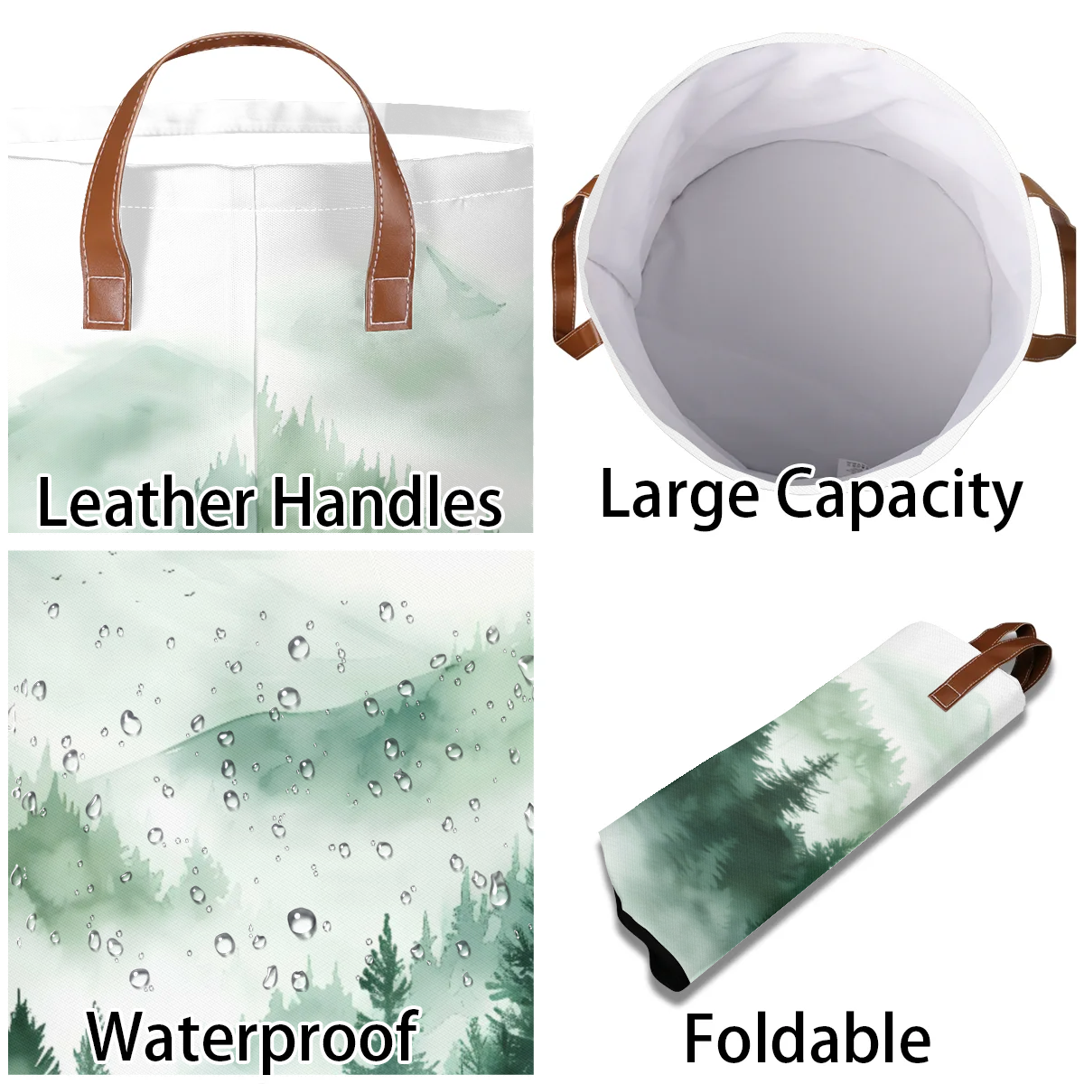 ADECORIVY Misty Forest Laundry Basket Mountain Waterproof Collapsible Hamper with Handles Oxford Cloth Dirty Clothes Tote for Bathroom, Bedroom, Living Room