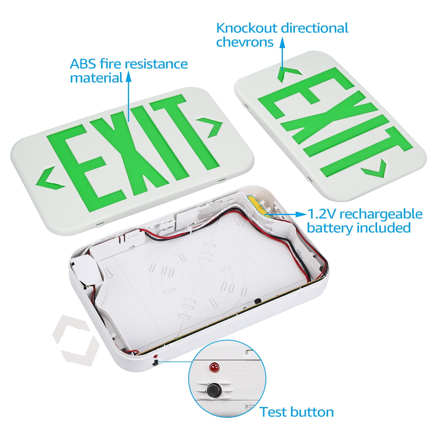6 Pack Green LED Exit Sign Emergency Light, Double Sided, UL-Listed, AC 120V/227V Exit Light for Business, Residencial & Commercial