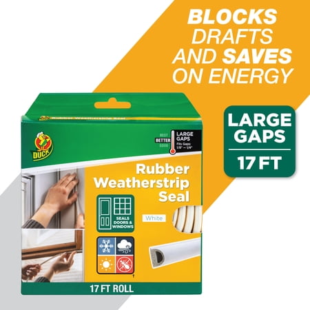 Duck Brand Heavy-Duty Rubber .38" x .25" x 17' Large Gap Weatherstrip Seal White