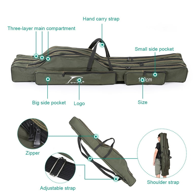  Docooler Portable Folding Fishing Rod Carrier Canvas Fishing  Pole Tools Storage Bag Case Fishing Gear Tackle : Everything Else