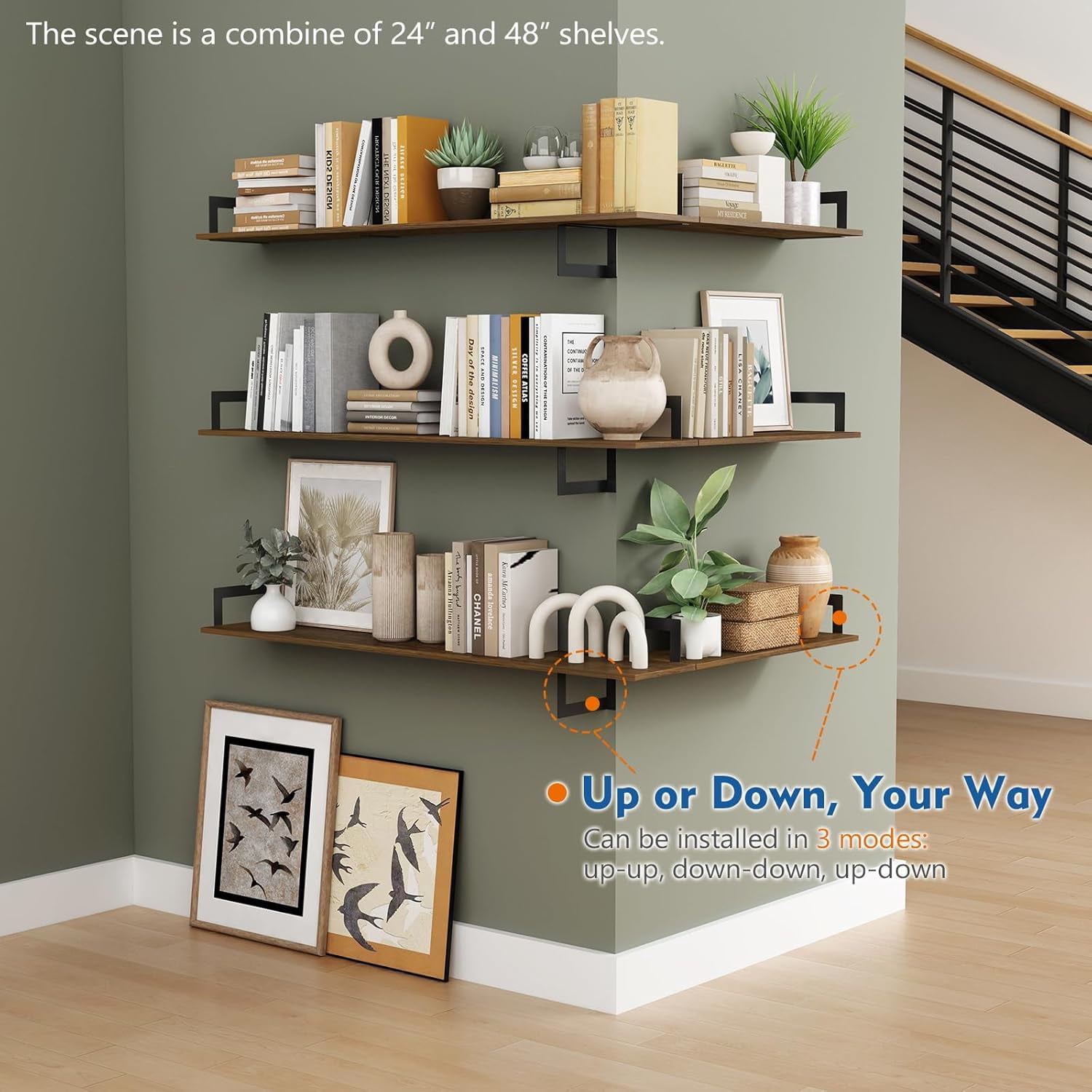 Floating Book Shelves for Wall 3-Pack, 24 Inch Long Wall Mount Bookshelf for Bedroom, Rustic Farmhouse Wood Hanging Bookshelves for Living Room Office Books Plants (Dark Brown)