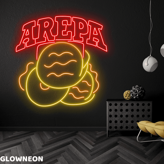 Glowneon Arepa Neon Sign, Arepas Store Led Sign, Colombian Food Decor