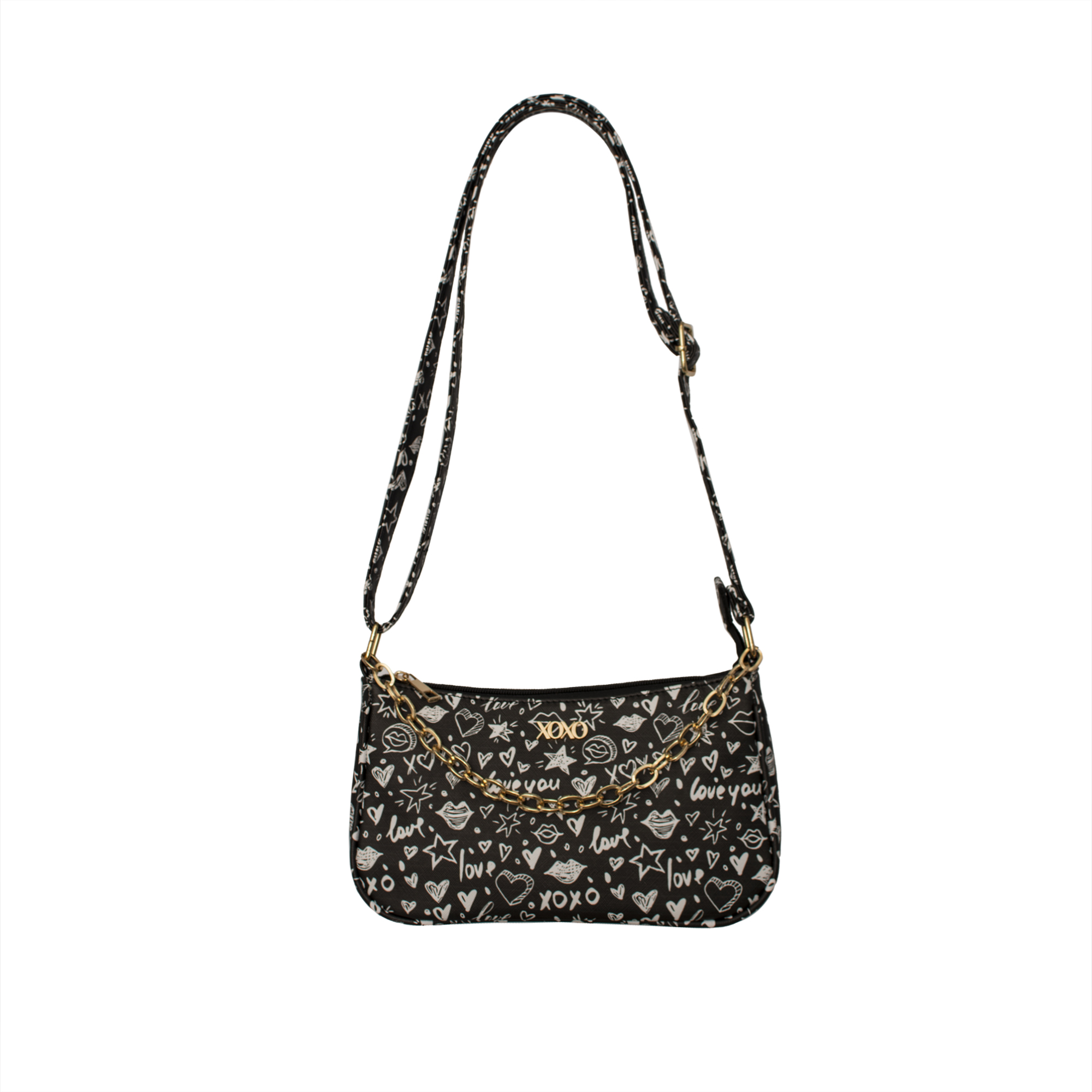 XOXO Women's Vegan Leather Everyday Large Black Graffeti Print Cross Body Handbag