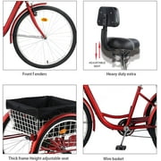 TUOKE Versatile 26-Inch 3-Wheel Adult Tricycle with 7-Speed Transmission and storage Basket for Ultimate Convenience and Utility (RED)
