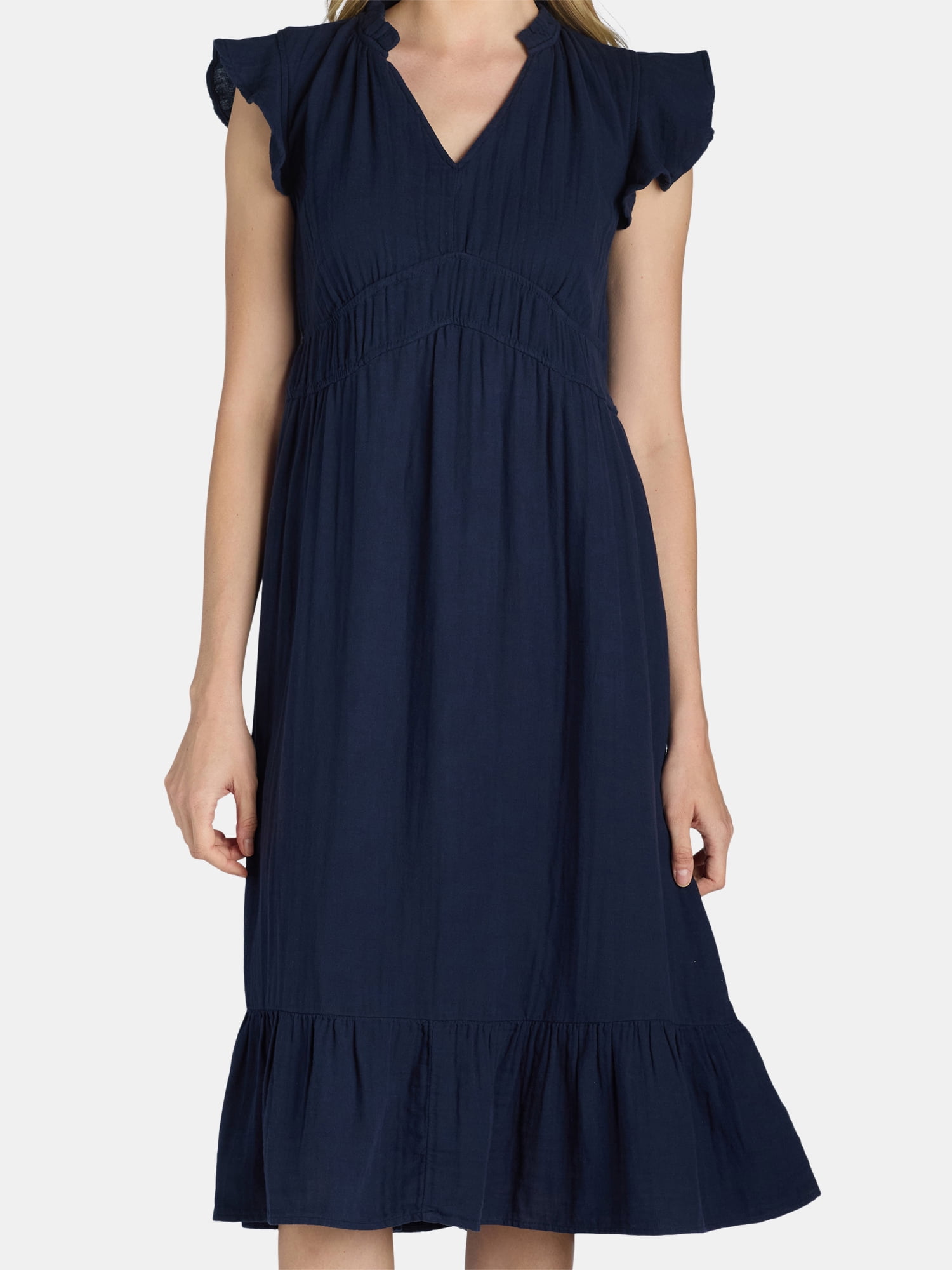 Time and Tru Women's and Women's Plus Double Cloth Midi Dress, Sizes XS-4X