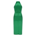 thumbnail image 2 of Eandarui Womens Halter Ruched Bodycon Cocktail Dress Sleeveless Wrap Hem Split Party Formal Midi Green S, 2 of 5