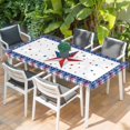 thumbnail image 2 of Independence Day Table Cloths for 4 Foot Rectangle Tables, Red Blue Patriotic Star Stripes Plaid Patio Waterproof Elastic Fitted Tablecloths, Washable Rectangular Table Cover for Camping, 2 of 8