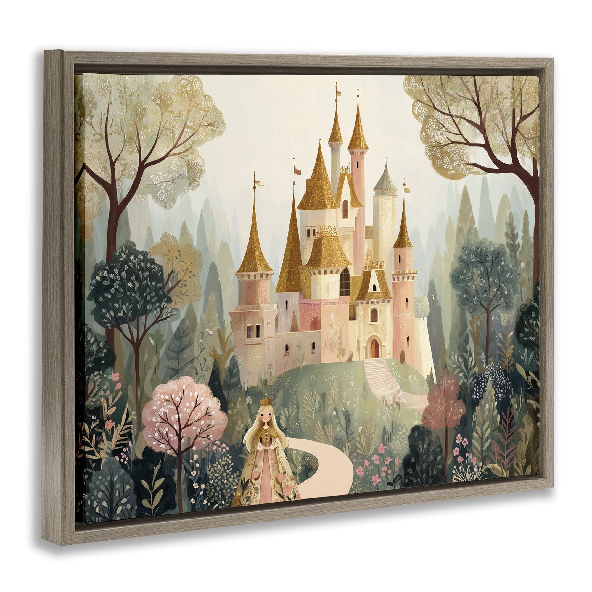 Stupell Industries Whimsical Castle Path Brown Framed Floater Canvas Wall Art, design by Christine Simpson Art