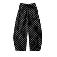 thumbnail image 4 of Women's Boho Polka Dot Trousers Summer Cotton Linen Elastic Waist Barrel Pants Loose Fit Casual Beach Pants Black M, 4 of 6