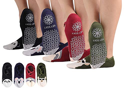 Non Slip Yoga Socks for Women Non Skid with Grips Socks for Yoga Home /& Hospital 4 Pack Barre Pilates