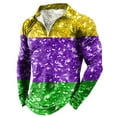 thumbnail image 3 of YM Mardi Gras T-shirt for Men Long Sleeve Quarter Zip Pullover Carnival Celebration Shirts Funny Graphic Print Collared Shirts Summer Tops for Men, 3 of 7