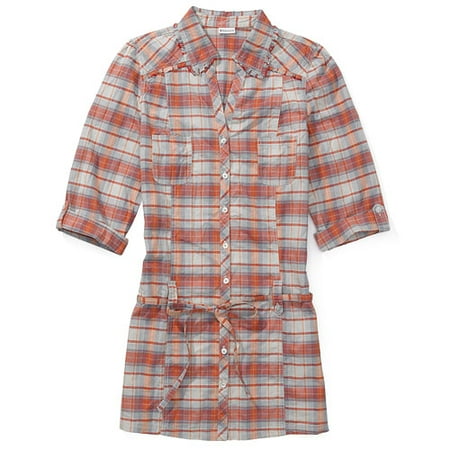 No Boundaries - Juniors Plaid Shirtdress