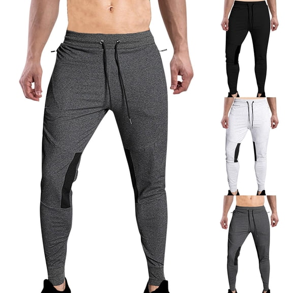 Miluxas Casual Pants for Mens Sports Zipper Pocket Cuffs Solid Color Drawstring Elastic Waist Point Pants Hiking Trousers White